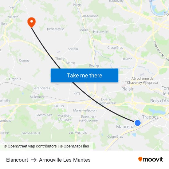 Elancourt to Arnouville-Les-Mantes map