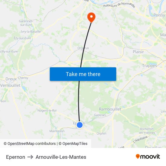 Epernon to Arnouville-Les-Mantes map