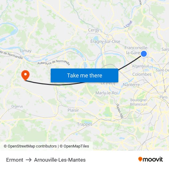 Ermont to Arnouville-Les-Mantes map