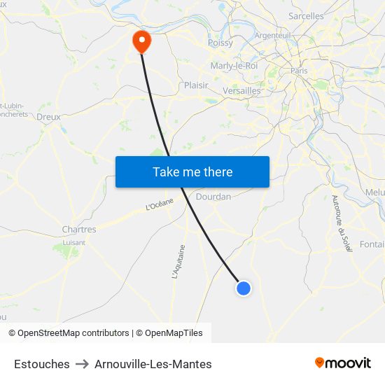 Estouches to Arnouville-Les-Mantes map