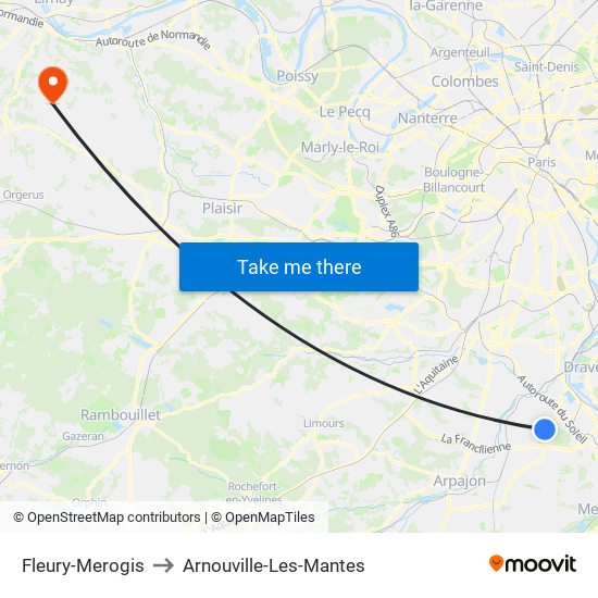 Fleury-Merogis to Arnouville-Les-Mantes map