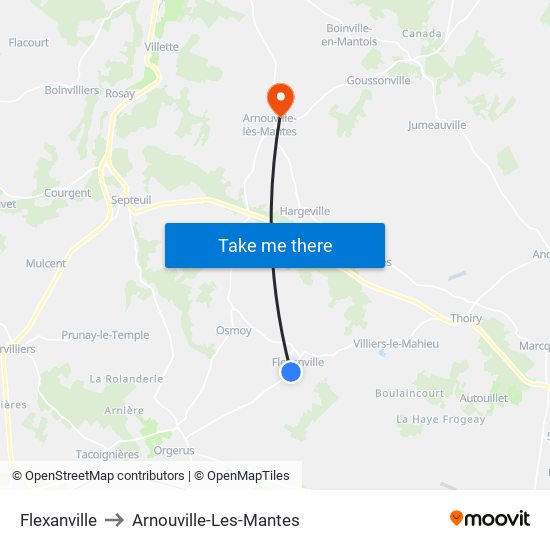 Flexanville to Arnouville-Les-Mantes map