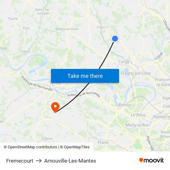 Fremecourt to Arnouville-Les-Mantes map