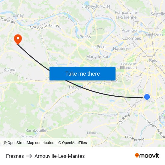 Fresnes to Arnouville-Les-Mantes map