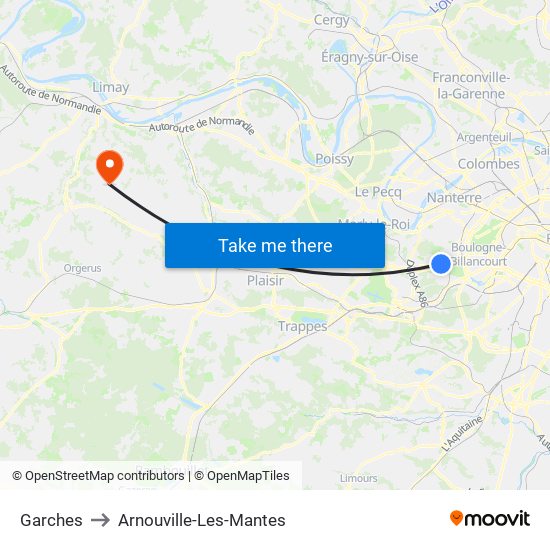 Garches to Arnouville-Les-Mantes map