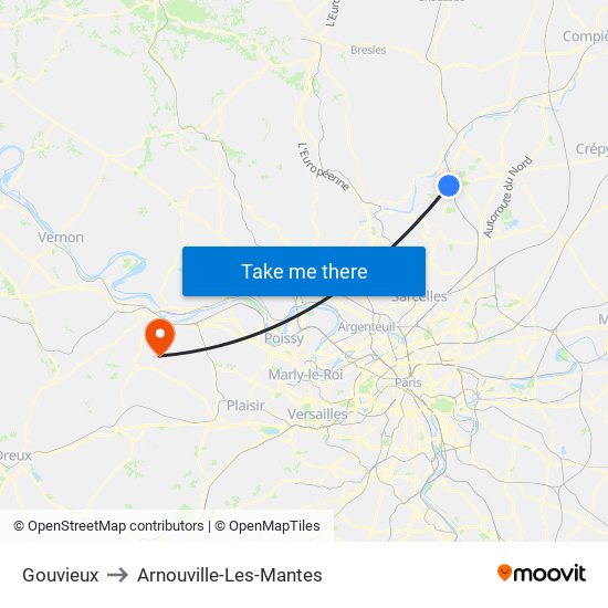 Gouvieux to Arnouville-Les-Mantes map