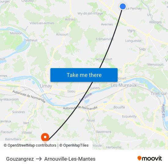 Gouzangrez to Arnouville-Les-Mantes map