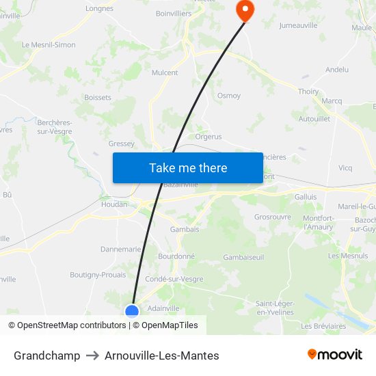 Grandchamp to Arnouville-Les-Mantes map