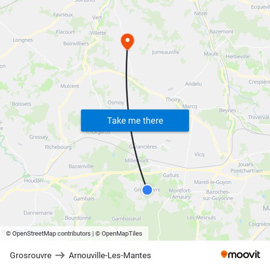 Grosrouvre to Arnouville-Les-Mantes map