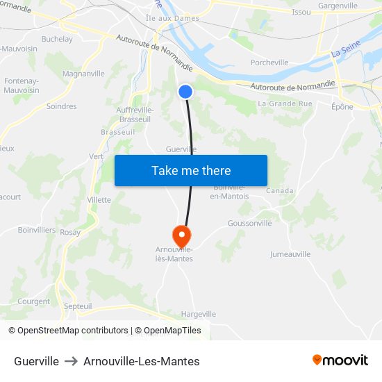 Guerville to Arnouville-Les-Mantes map