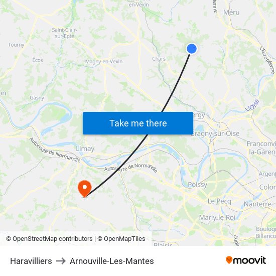 Haravilliers to Arnouville-Les-Mantes map