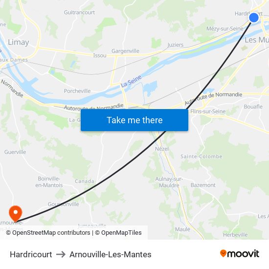 Hardricourt to Arnouville-Les-Mantes map