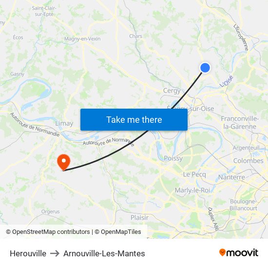 Herouville to Arnouville-Les-Mantes map