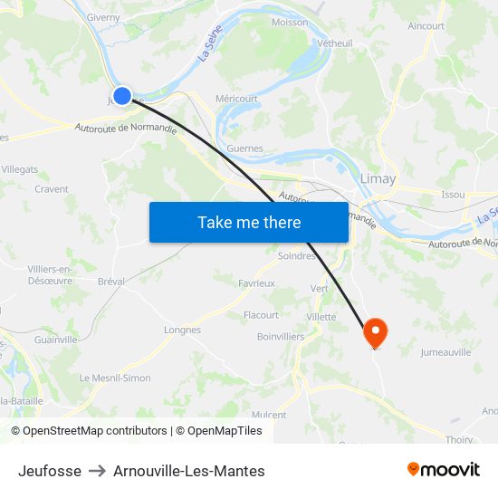 Jeufosse to Arnouville-Les-Mantes map