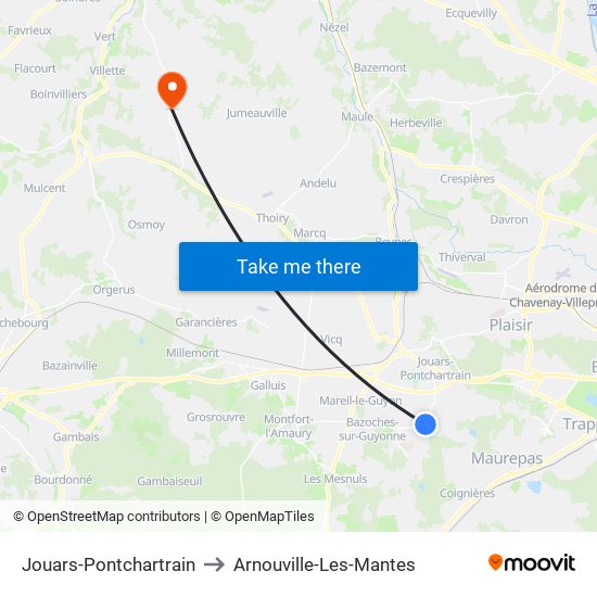 Jouars-Pontchartrain to Arnouville-Les-Mantes map