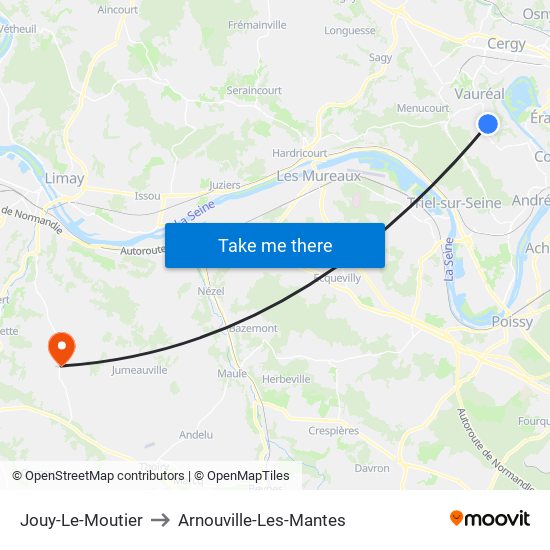 Jouy-Le-Moutier to Arnouville-Les-Mantes map