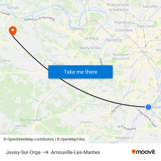 Juvisy-Sur-Orge to Arnouville-Les-Mantes map