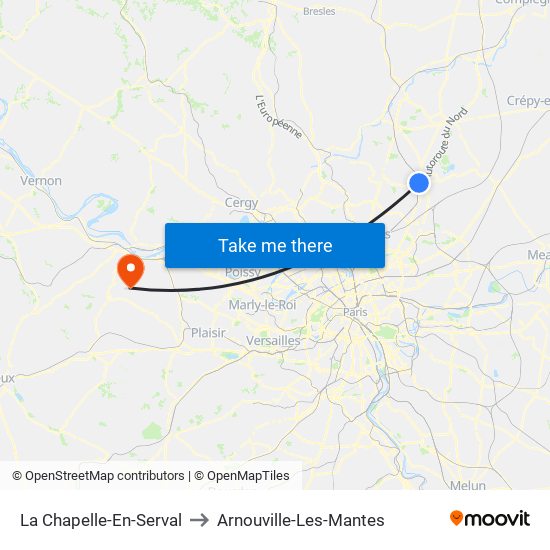 La Chapelle-En-Serval to Arnouville-Les-Mantes map