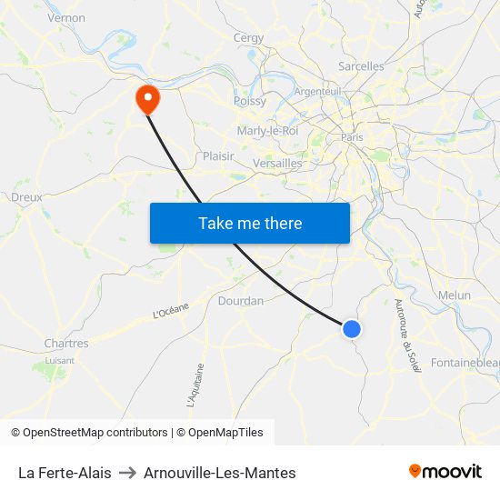 La Ferte-Alais to Arnouville-Les-Mantes map