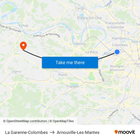 La Garenne-Colombes to Arnouville-Les-Mantes map