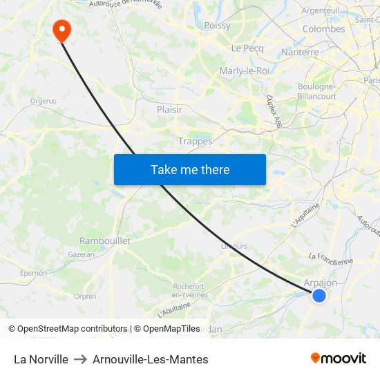 La Norville to Arnouville-Les-Mantes map