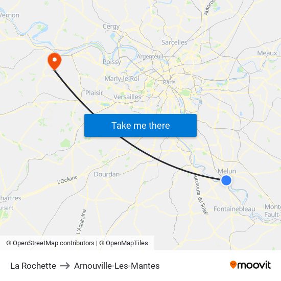La Rochette to Arnouville-Les-Mantes map