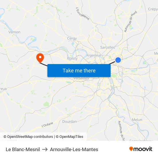 Le Blanc-Mesnil to Arnouville-Les-Mantes map