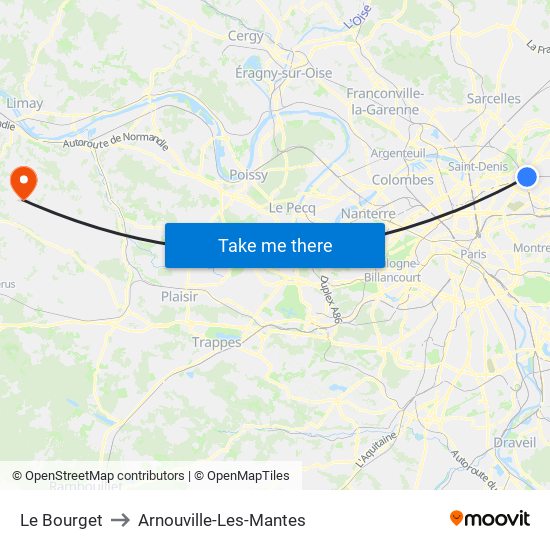 Le Bourget to Arnouville-Les-Mantes map