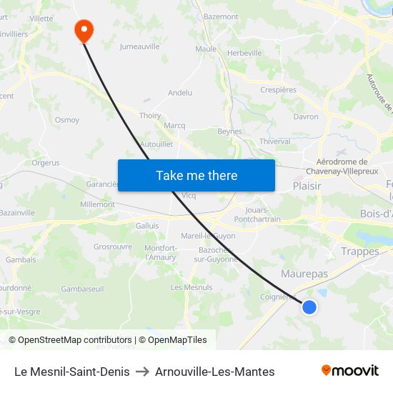 Le Mesnil-Saint-Denis to Arnouville-Les-Mantes map