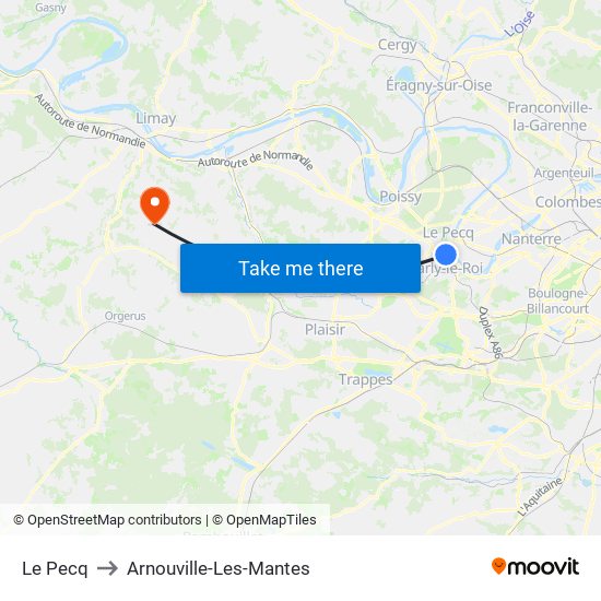 Le Pecq to Arnouville-Les-Mantes map