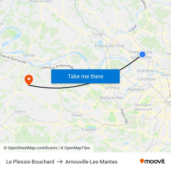 Le Plessis-Bouchard to Arnouville-Les-Mantes map