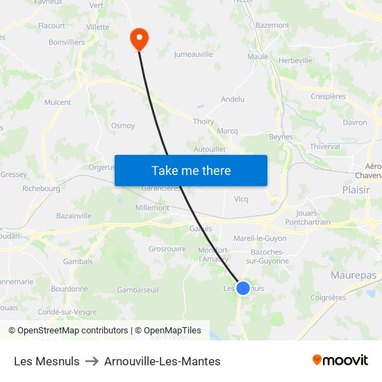 Les Mesnuls to Arnouville-Les-Mantes map