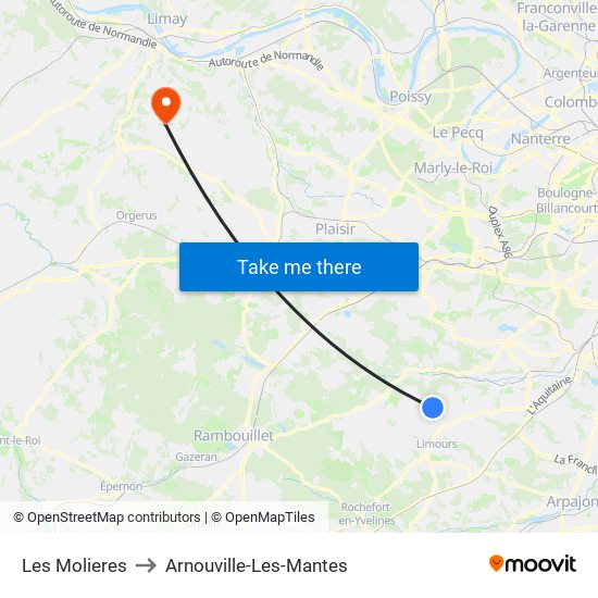 Les Molieres to Arnouville-Les-Mantes map