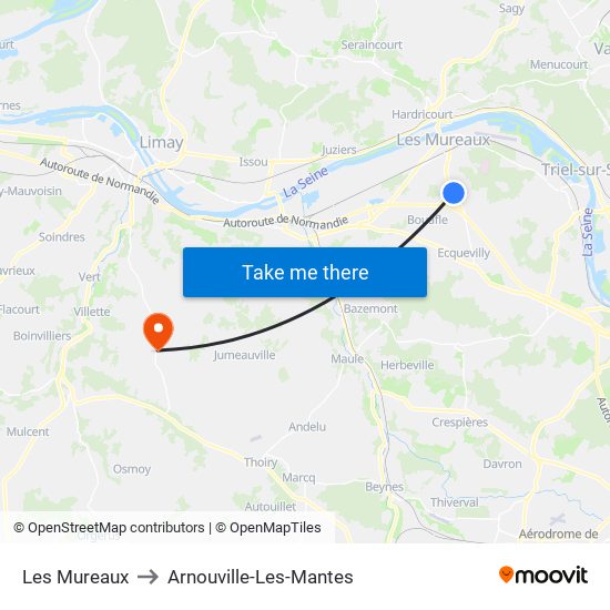 Les Mureaux to Arnouville-Les-Mantes map
