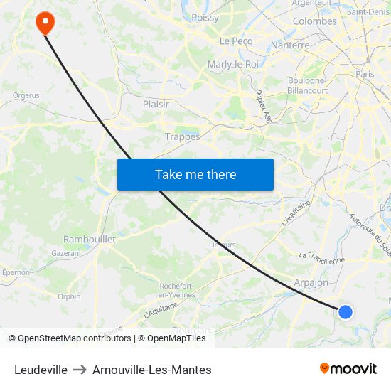 Leudeville to Arnouville-Les-Mantes map