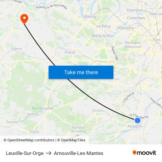 Leuville-Sur-Orge to Arnouville-Les-Mantes map