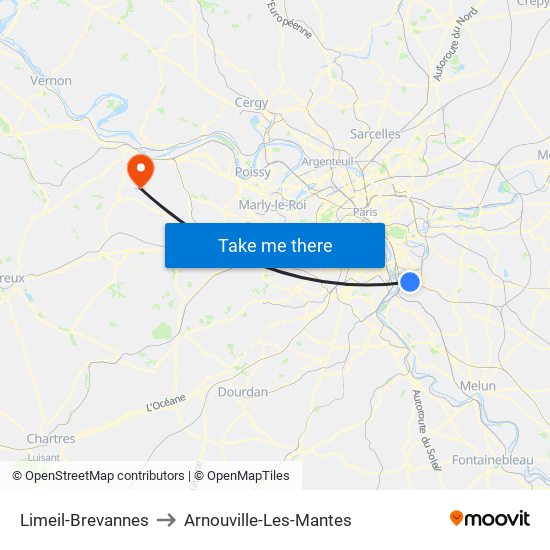 Limeil-Brevannes to Arnouville-Les-Mantes map