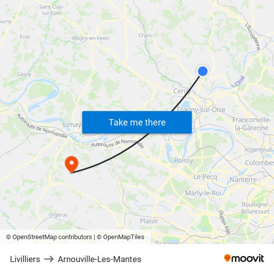 Livilliers to Arnouville-Les-Mantes map