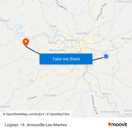 Lognes to Arnouville-Les-Mantes map