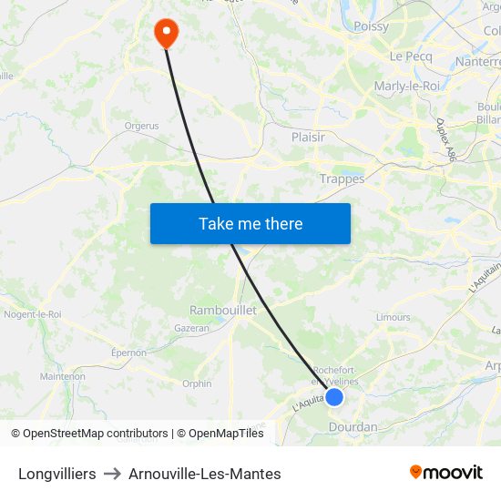 Longvilliers to Arnouville-Les-Mantes map