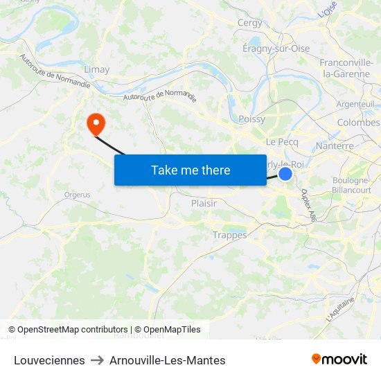 Louveciennes to Arnouville-Les-Mantes map