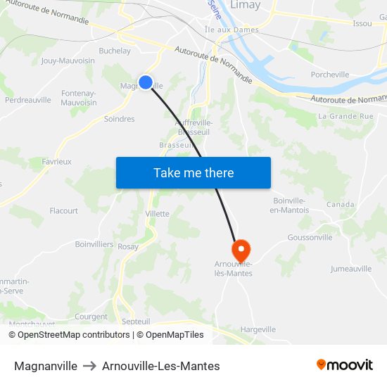 Magnanville to Arnouville-Les-Mantes map