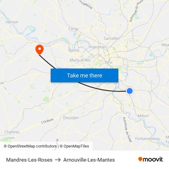 Mandres-Les-Roses to Arnouville-Les-Mantes map