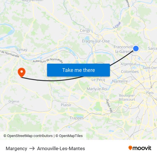 Margency to Arnouville-Les-Mantes map