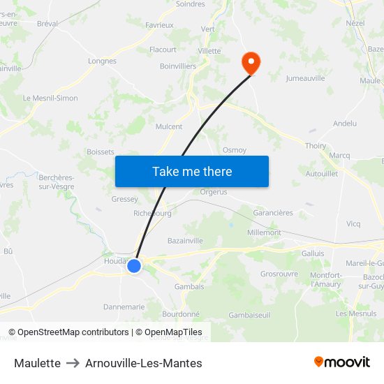 Maulette to Arnouville-Les-Mantes map