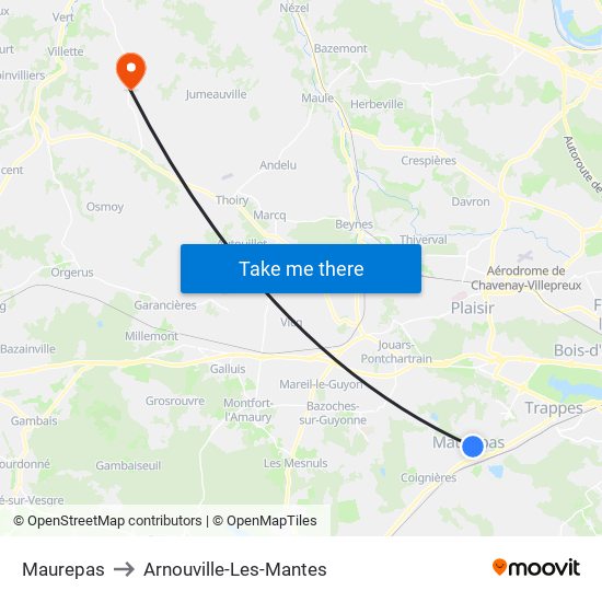 Maurepas to Arnouville-Les-Mantes map