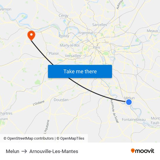 Melun to Arnouville-Les-Mantes map