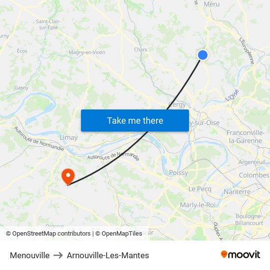 Menouville to Arnouville-Les-Mantes map