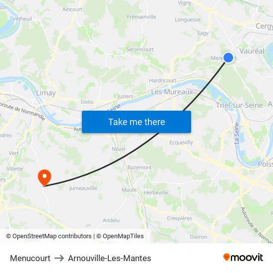 Menucourt to Arnouville-Les-Mantes map