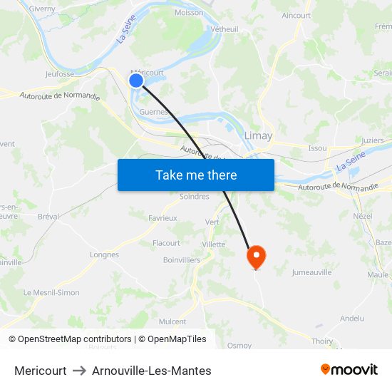 Mericourt to Arnouville-Les-Mantes map